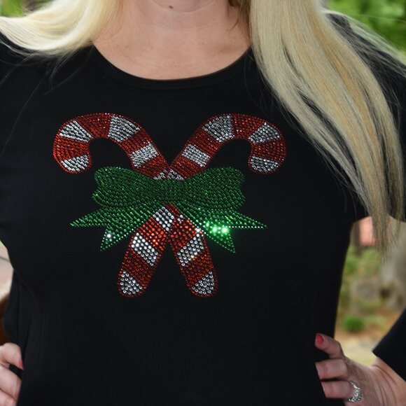 Christmas Candy Canes RN rhinestone long sleeved shirt XS S M L XL XXL 1X2X… - Picture 2 of 7